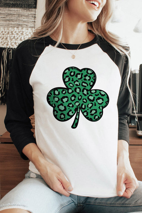 Black Leopard Spotted Clover St Patric T Shirt